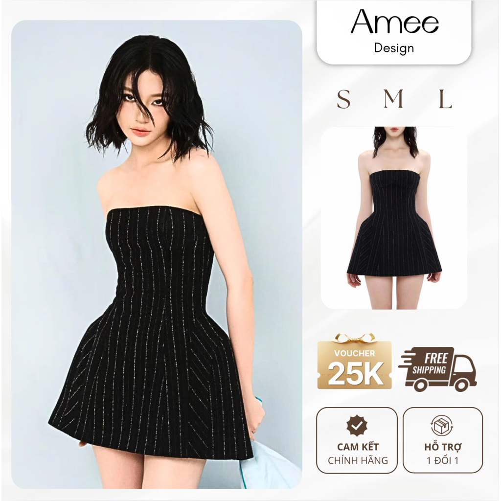 [Elisa Dress] Đầm Cúp Ngực Kẻ Sọc Dáng Ngắn Bồng Xoè Tôn Dáng Sang Chảnh Cho Nàng Dạo Phố Đi Tiệc