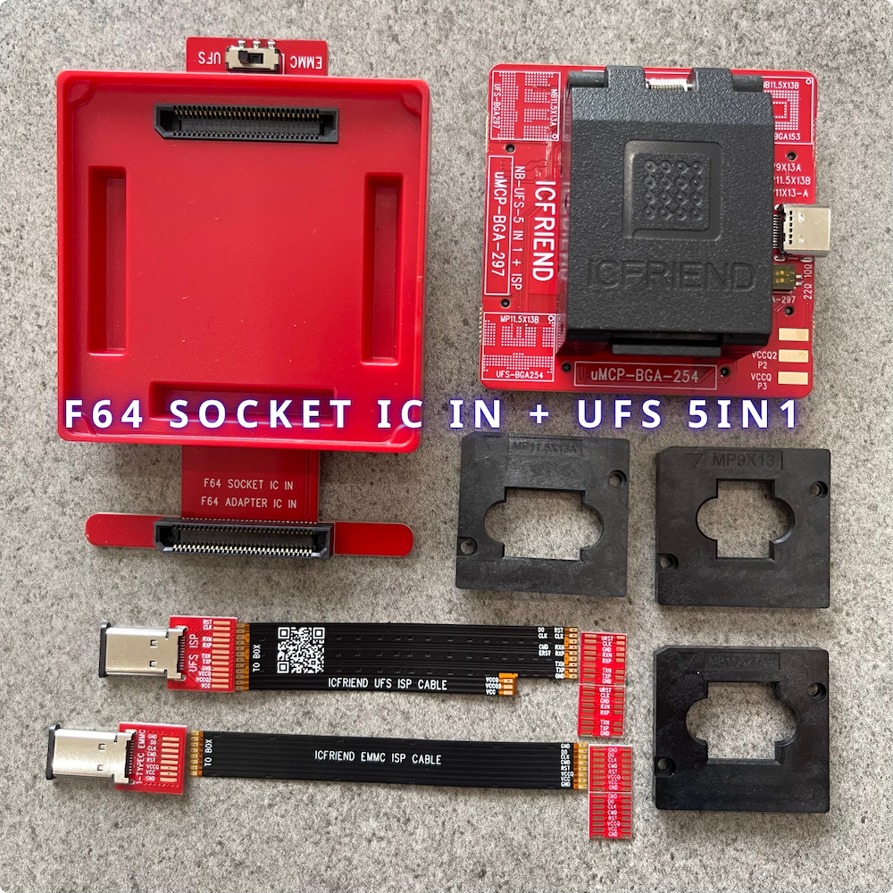 Đế NB-UFS-5IN1 và F64 ISP SOCKET IC IN cho box F64 đọc ghi ổ cứng UFS-BGA-153/ 254/ 297