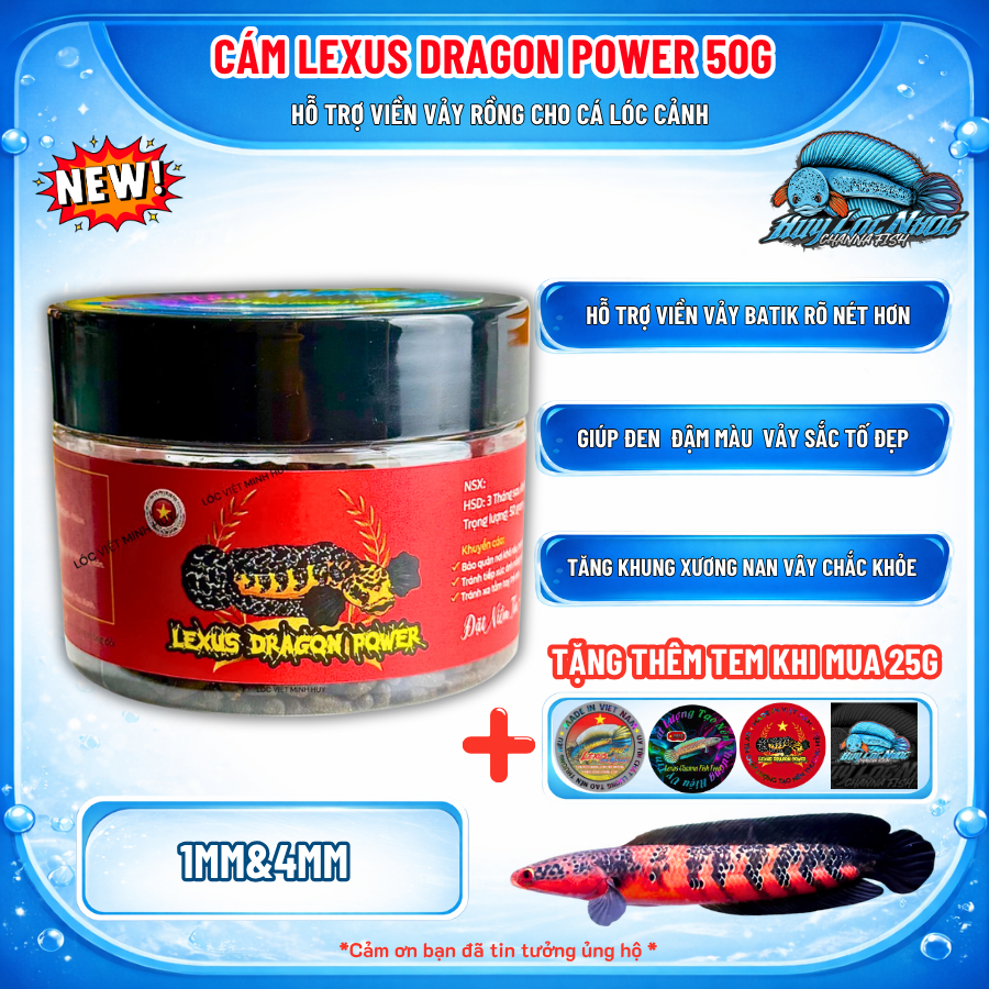 Cám Lexus Dragon Power Bản Mới Cho Cá Lóc Vảy Rồng - Thức Ăn Cao Cấp Hỗ Trợ Lên Màu Viền Vảy Vượt Tr