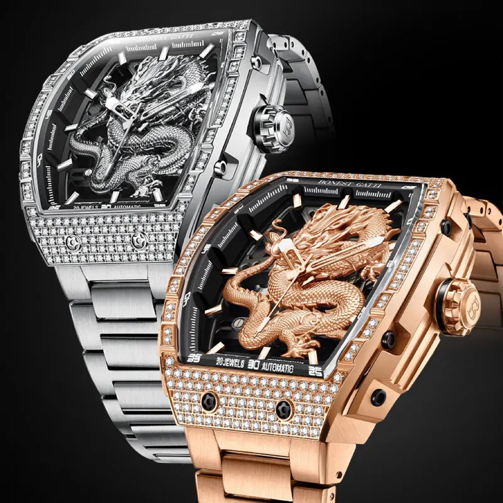 [Chính Hãng 100%] Đồng Hồ Nam Bonest Gatti BG5605 (5605) Dragon Diamond Inlay Mechanical Máy Cơ (Aut