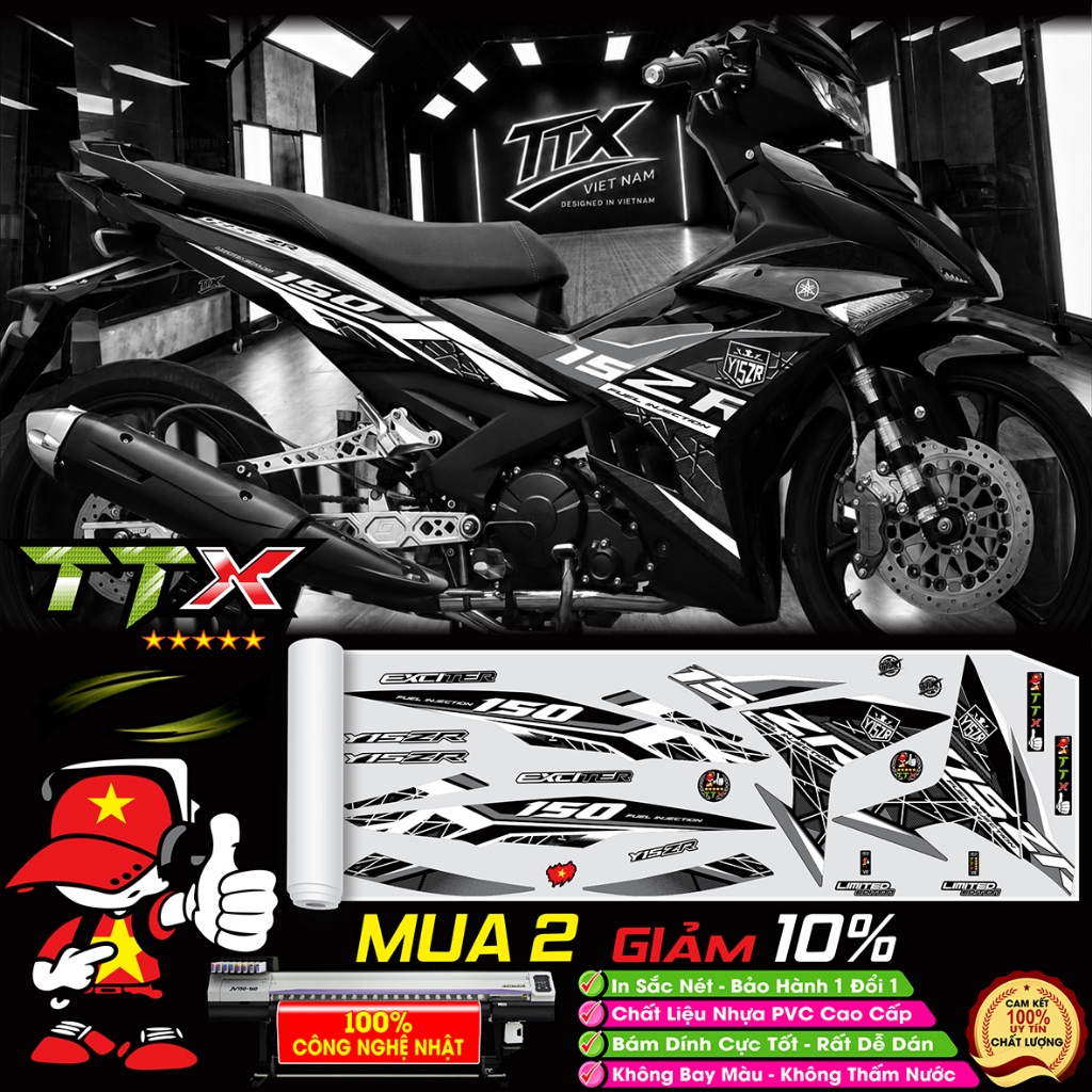 Tem rời Y15ZR Malaysia, cho xe Exciter EX 150 màu đen bóng nhám