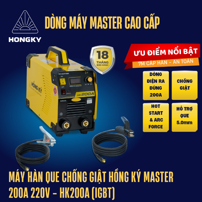 [HK-200A] Máy hàn que chống giật 200A 220V Hồng Ký - HK200A (IGBT) (thanh lý không phụ kiện)
