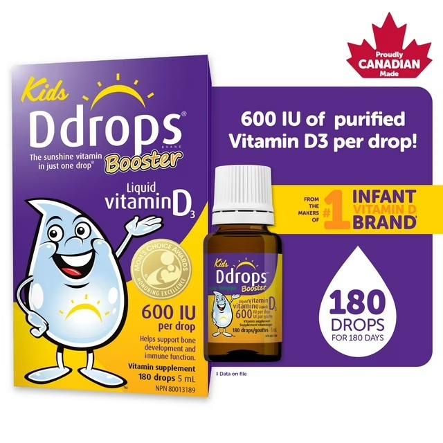 Kids Ddrops Booster Vitamin D3 - Bổ Sung 600IU Vitamin D3 Thuần Cho Trẻ Từ 1 Tuổi Lọ 180 Giọt
