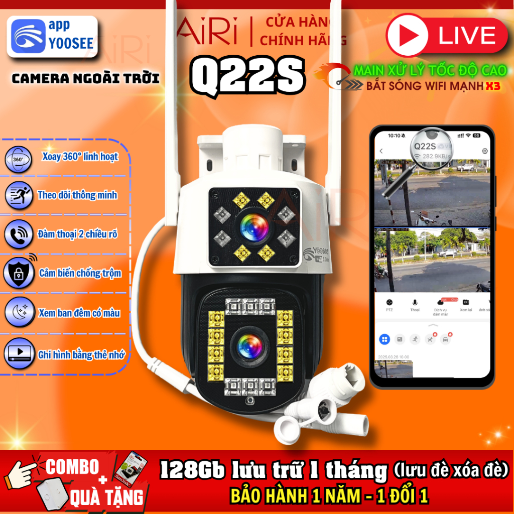 Camera Yoosee ngoài trời 2 mắt Q22S 4K PRO cao cấp | main xử lý tốc độ cao | Xem đêm có màu sắc nét