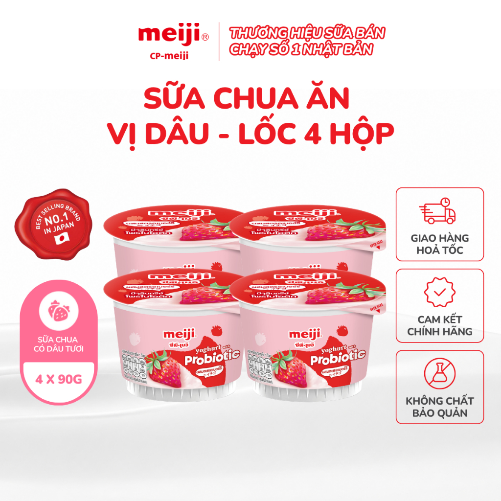 Sữa chua ăn Meiji Nhật vị dâu, có trái cây thật, bổ sung canxi và vitamin 90g…