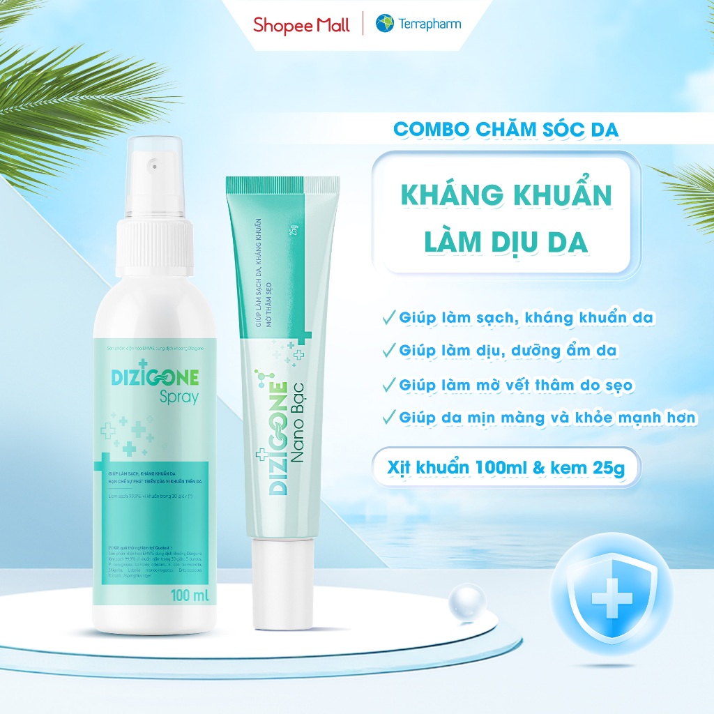 [COMBO] Xịt kháng khuẩn DIZIGONE Spray 100ml & Kem DIZIGONE Nano Bạc 25g