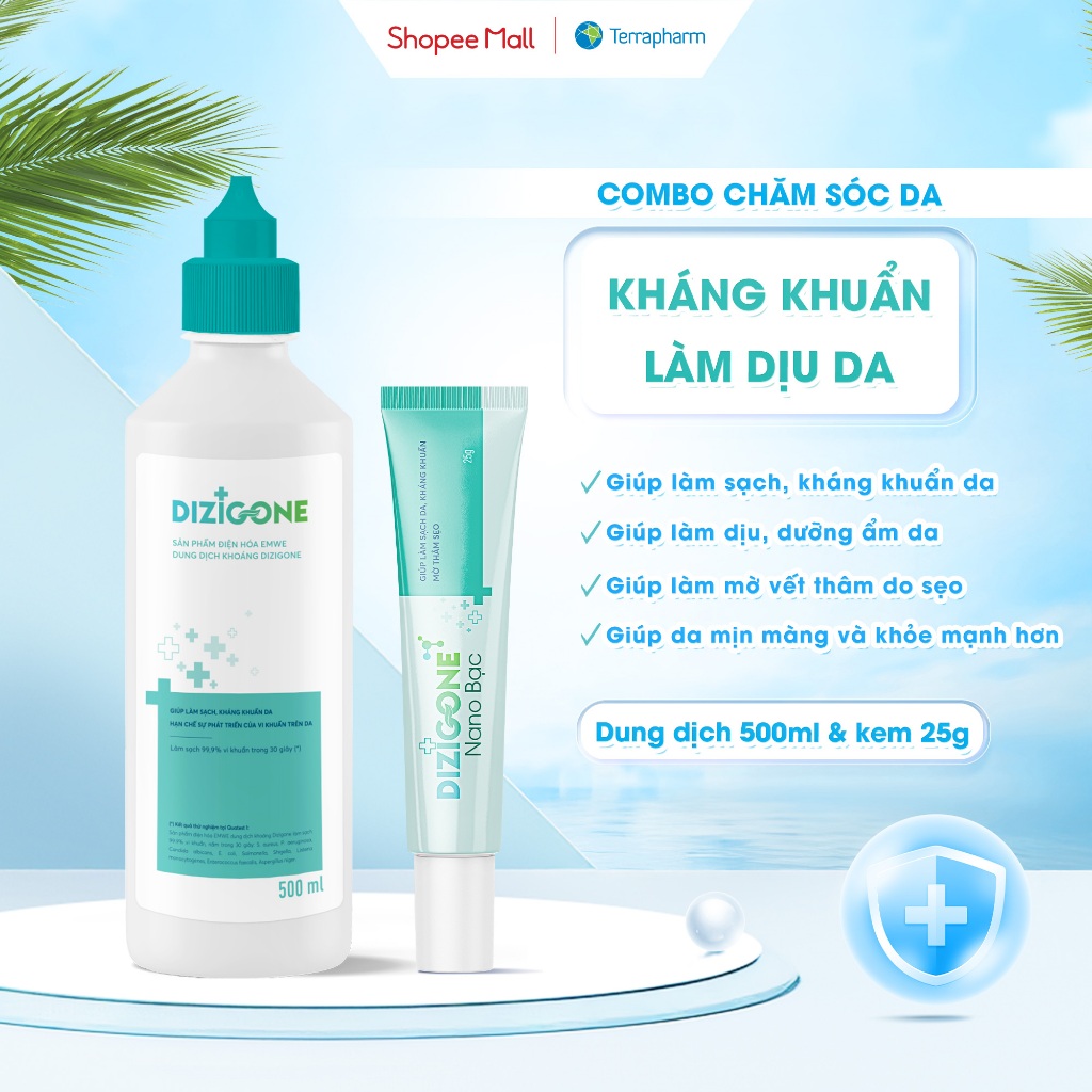 [COMBO] Dung dịch kháng khuẩn DIZIGONE 500ml & Kem DIZIGONE Nano Bạc 25g