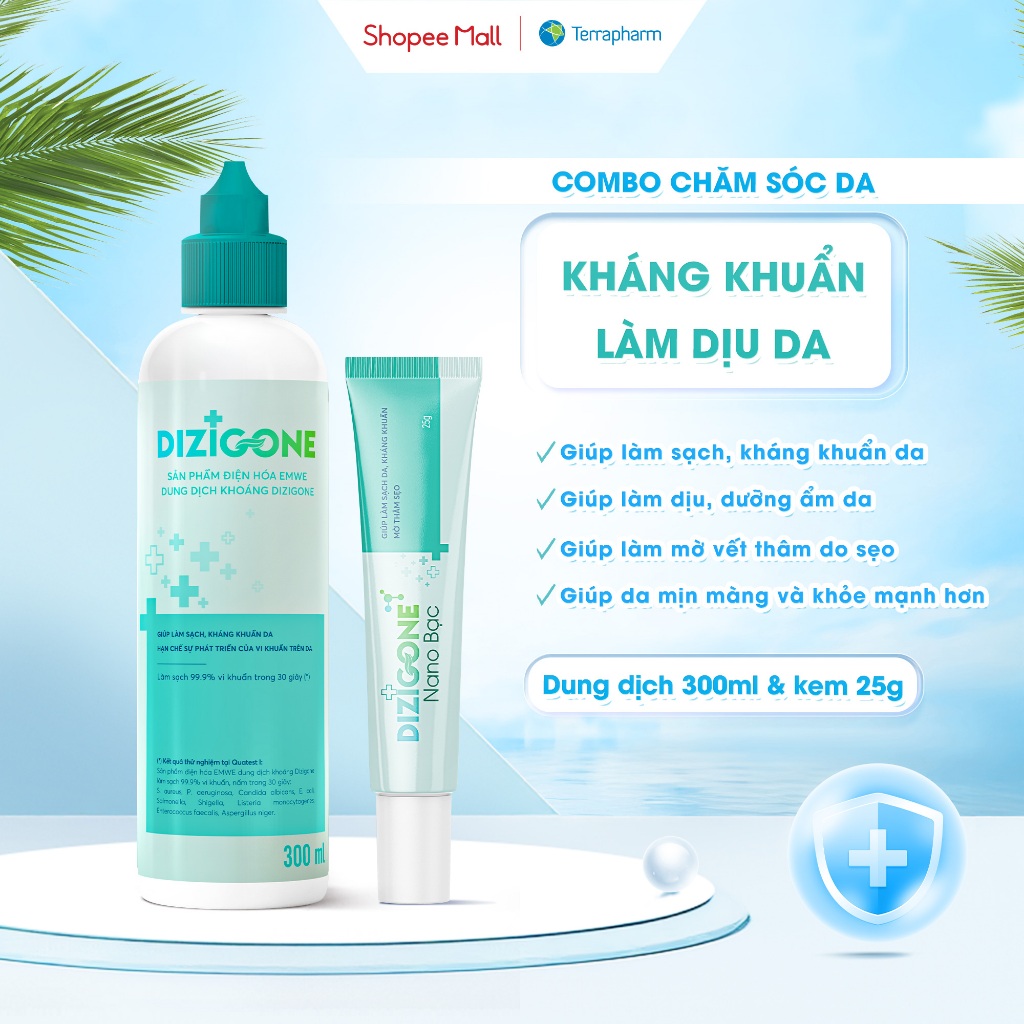 [COMBO] Dung dịch kháng khuẩn DIZIGONE 300ml & Kem DIZIGONE Nano Bạc 25g