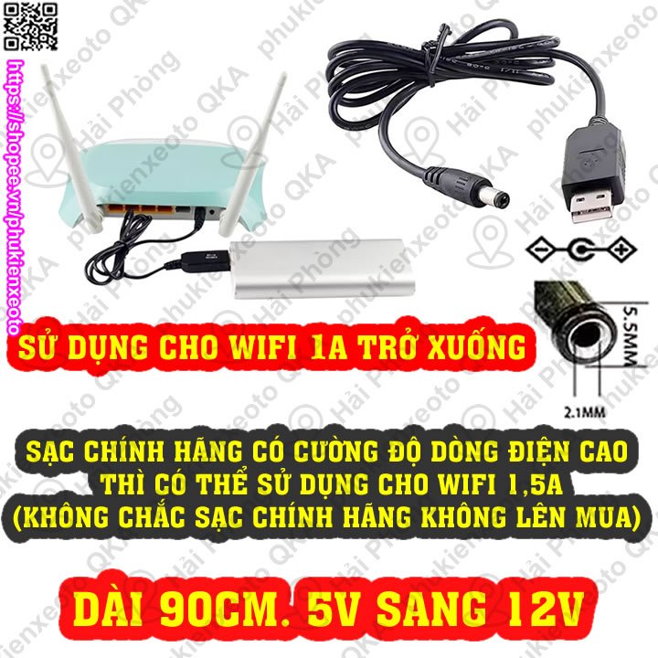 Dây Cáp Chuyển Đổi USB 5V Sang 5V 12V Đầu 2.1*5.5mm dùng Wifi khi mất điện | BigBuy360 - bigbuy360.vn