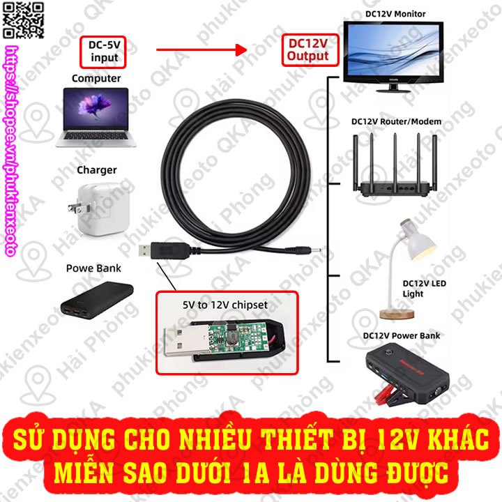 Dây Cáp Chuyển Đổi USB 5V Sang 5V 12V Đầu 2.1*5.5mm dùng Wifi khi mất điện | BigBuy360 - bigbuy360.vn