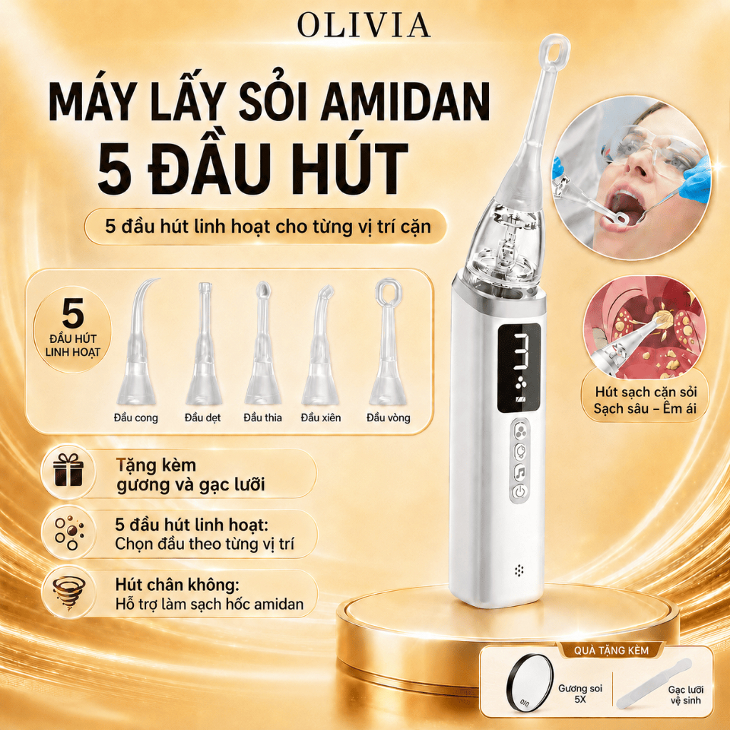 Máy hút sỏi amidan 5 đầu cải thiện mùi hôi miệng có đèn LED CSSD124 Olivia