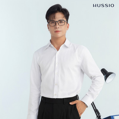 [New T6] Sơ mi nam công sở 8 Hours, chất liệu Jacquard Smart sọc nổi, dày dặn, chuẩn form Slim Fit HUNI - HUSSIO