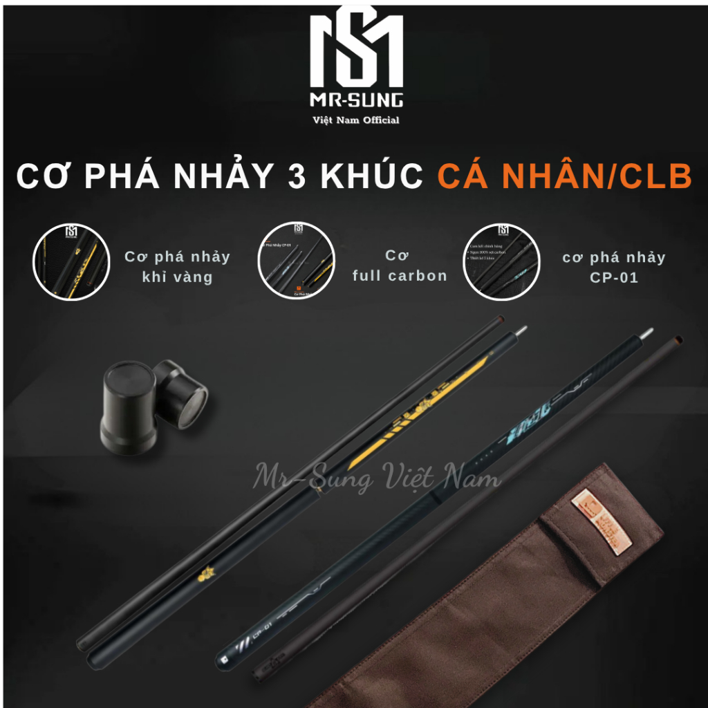 Cơ Bida Phá Nhảy 3 Khúc Khỉ vàng- Phá Nhảy CP 01 - Cơ Phá nhảy Carbon 100%  Litter Monster  MR SUNG