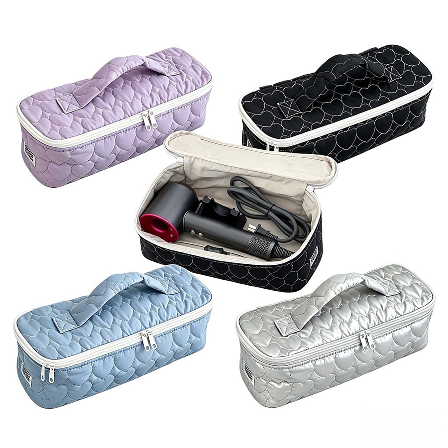 Heart Quilted Hair Tools Storage Bag Portable Handheld Carry Case Large Capacity For Hair Dryer Curl
