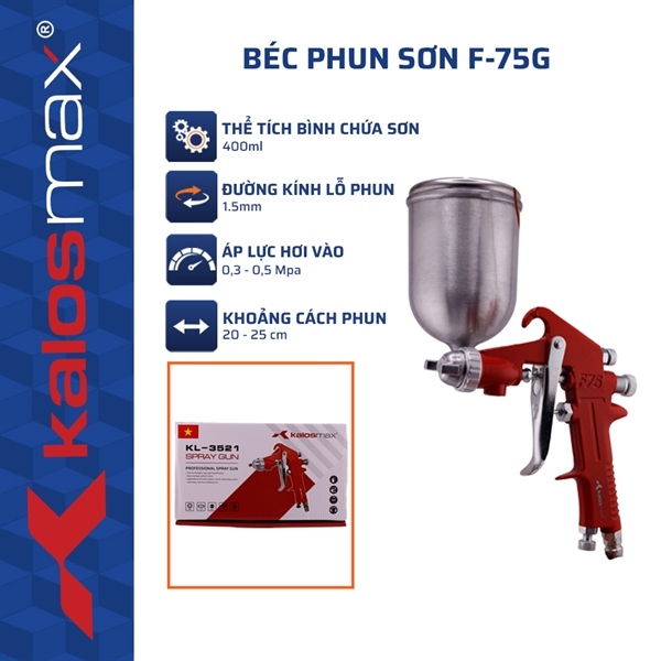 Béc phun sơn Kalos Max F75 bầu dưới F-75G F-710G súng phun sơn 1.5mm 1000ml