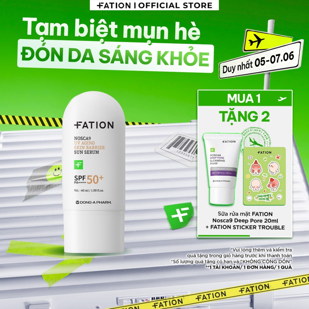 Kem chống nắng serum2in1 FATION Nosca9 UV Aging Skin Barrier Sun Serum SPF50+/PA++++ 40ml bảo vệ da,