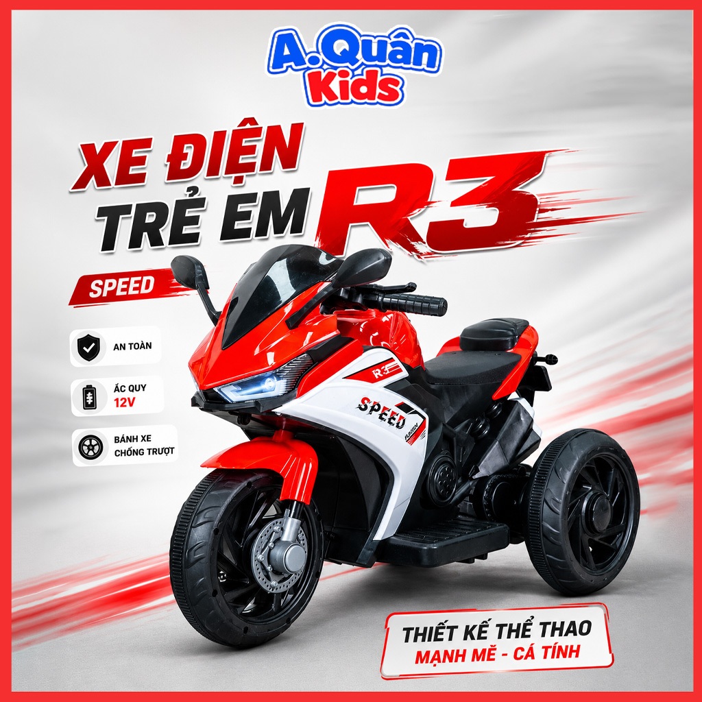 Xe máy điện trẻ em phân khối lớn R3  vs R1000 dành cho bé 1.5-5 tuổi có nhạc đèn