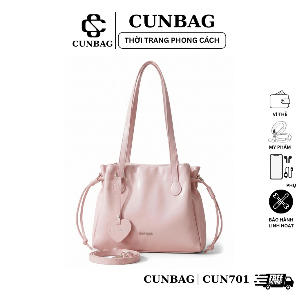 Túi Xách Nữ Cunbag Dây Rút Da Bóng Cao Cấp Quai Dài Đeo Vai Phong Cách Hàn Quốc Thanh Lịch CUN701 | BigBuy360 - bigbuy360.vn
