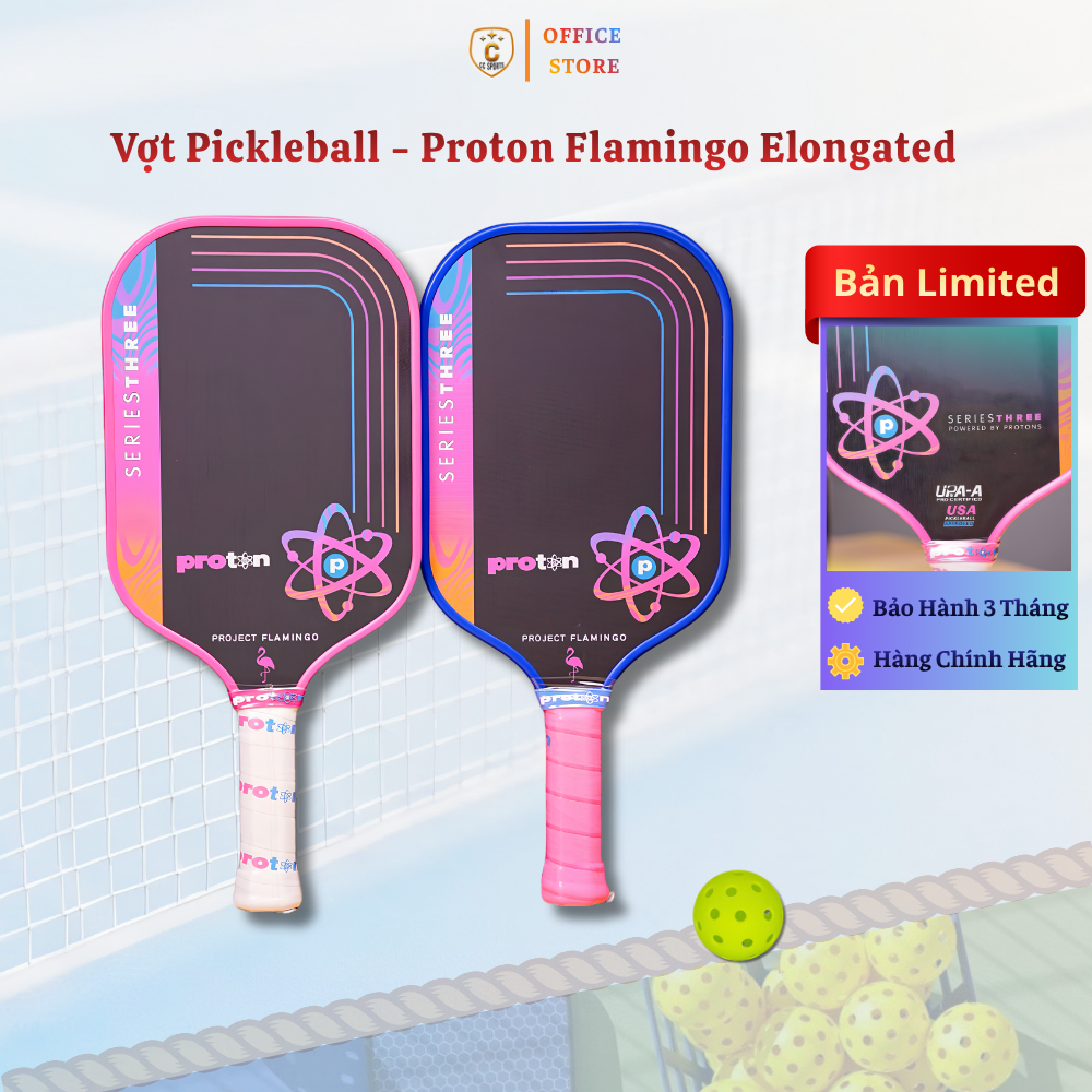 Vợt Pickleball Proton Flamingo Elongated 15mm Series 3, Vợt Pick Chính Hãng Kiểm Soát Bóng, Bền Bỉ