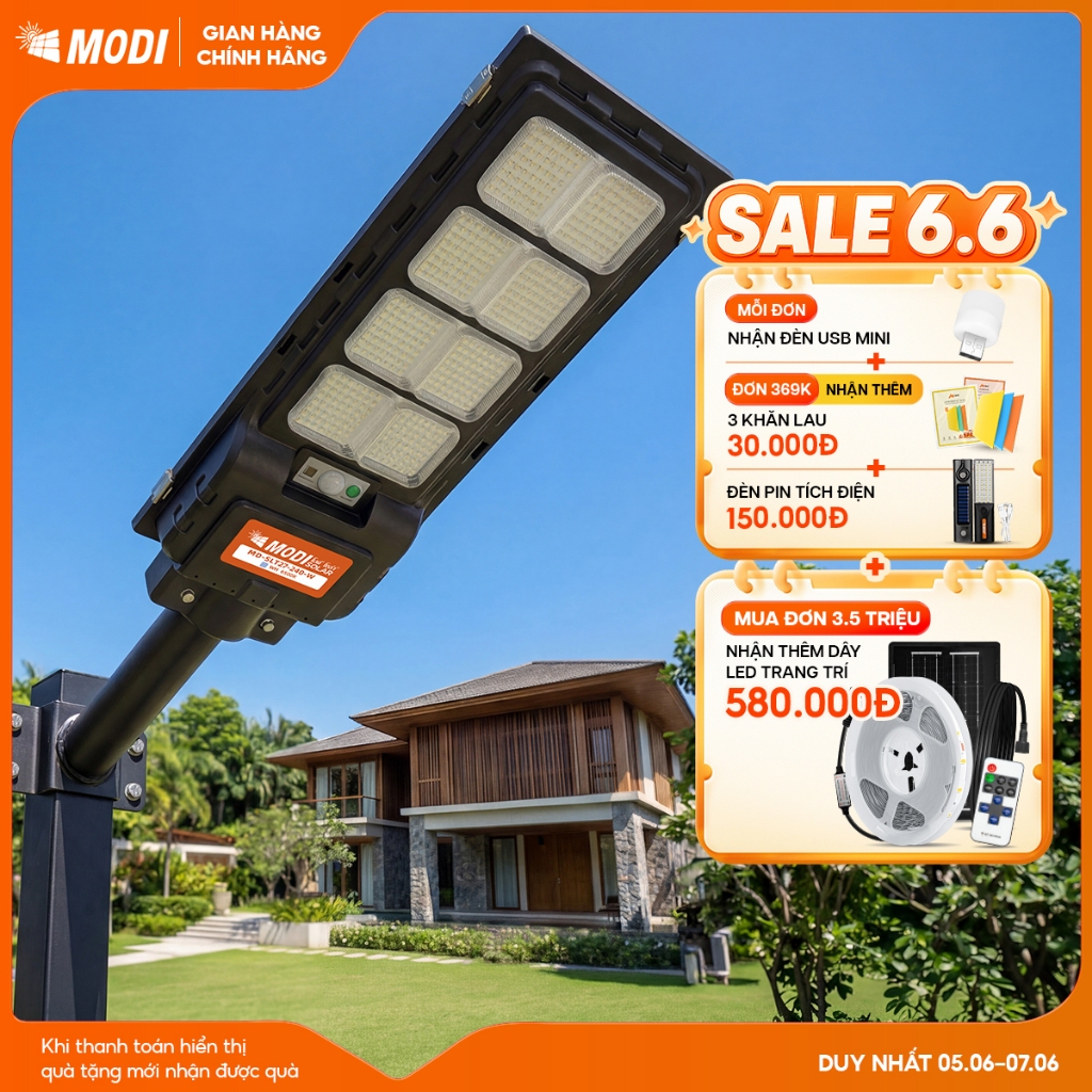 Đèn Năng Lượng Mặt Trời MODI SOLAR SLT27 120W 240W, Điều Khiển Từ Xa, Chiếu Sáng Cả Đêm