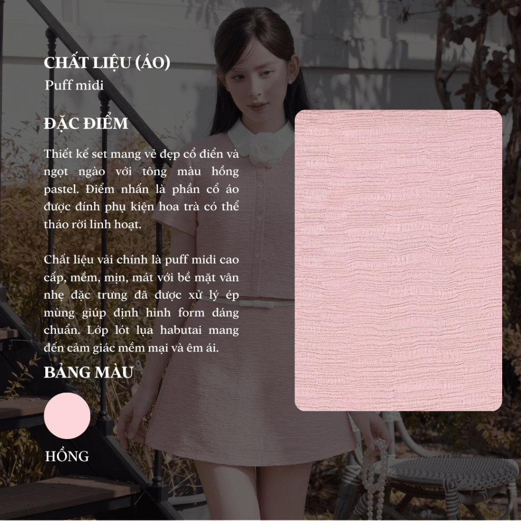 Set váy tiểu thư hồng pastel cổ cài hoa phối chân váy chữ A cao cấp Linly Store | BigBuy360 - bigbuy360.vn