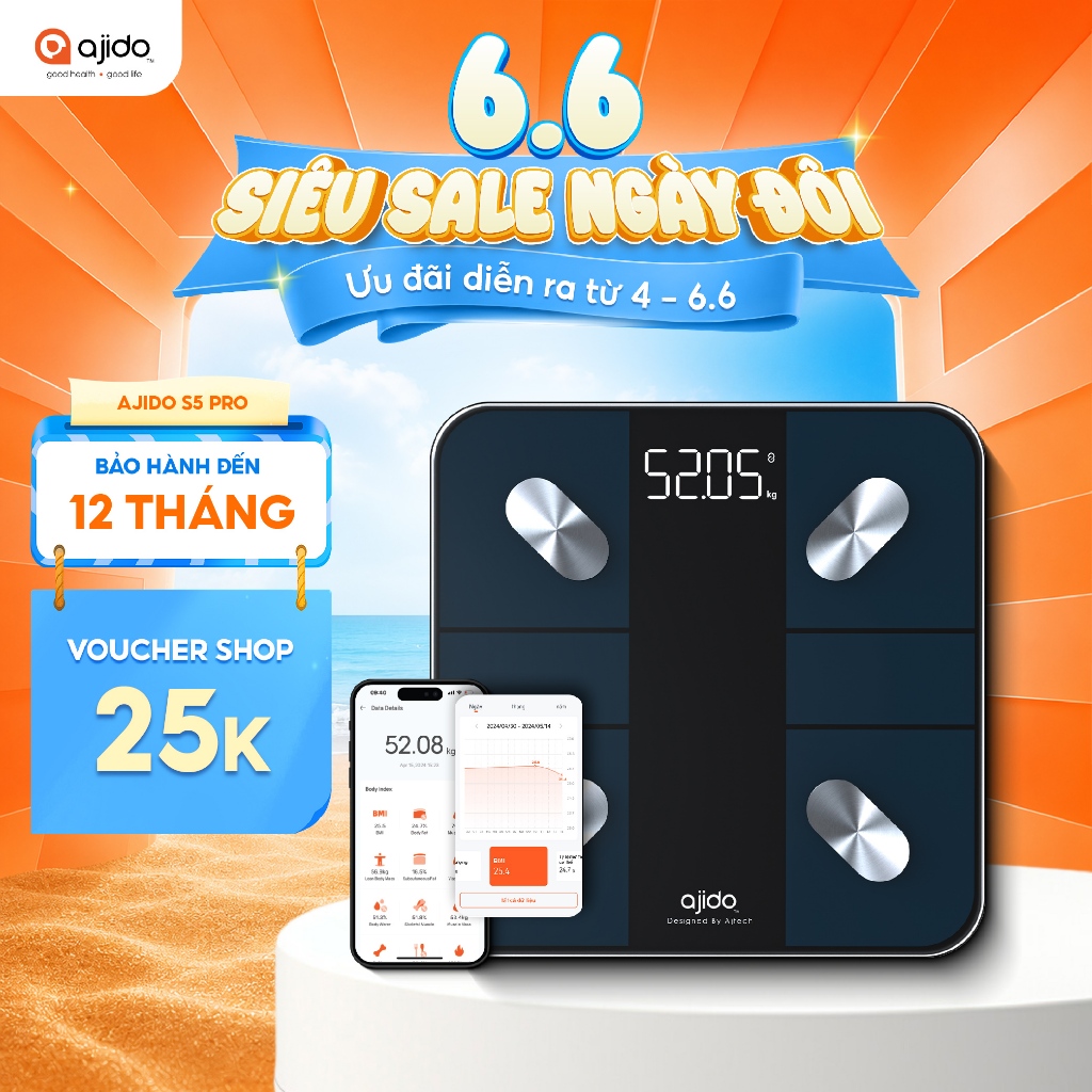 Cân Sức Khỏe Điện Tử Thông Minh AJIDO S5 PRO Phân Tích Inbody Mini Đo 20 Chỉ Số Cơ Thể Kết Nối Bluet