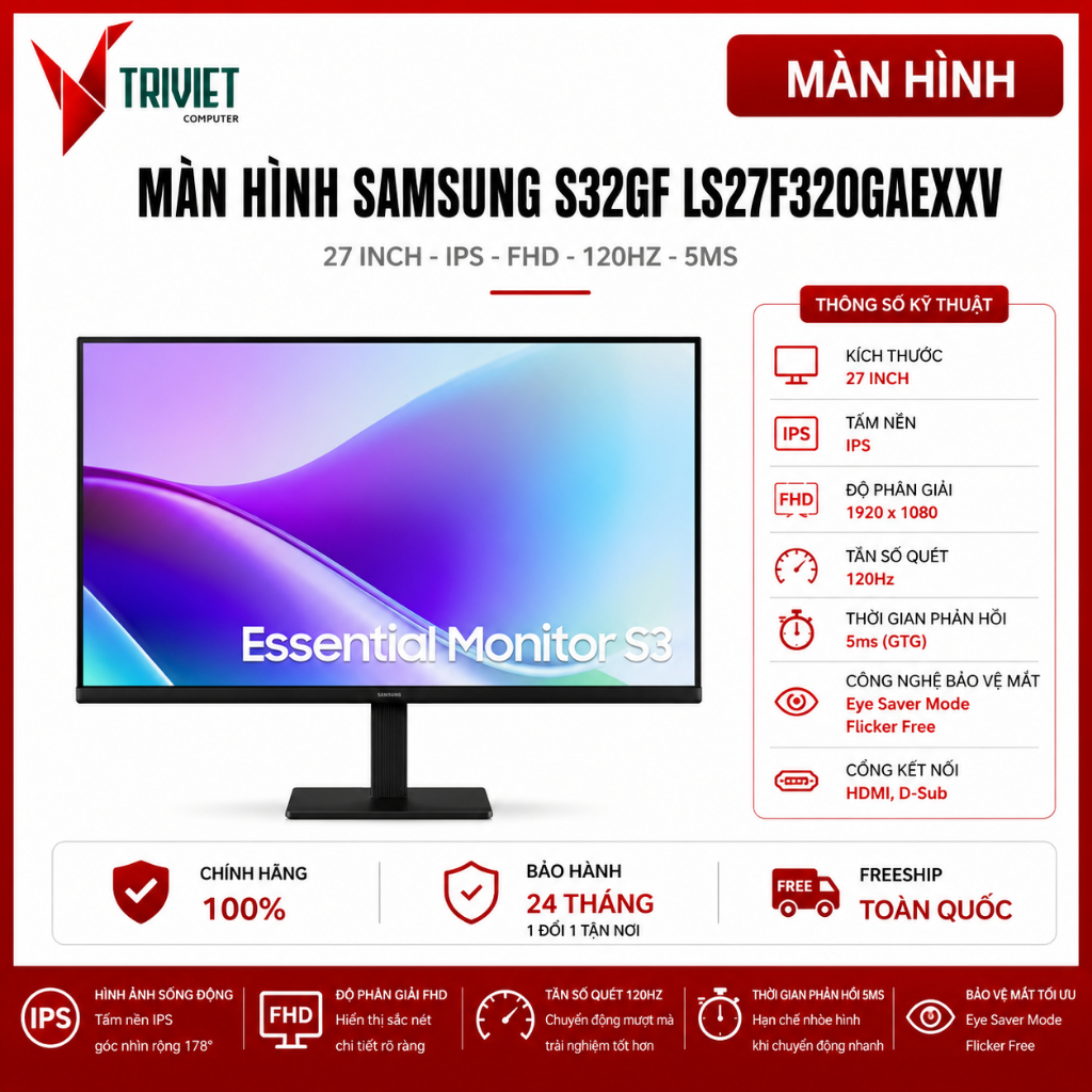 Màn Hình SAMSUNG S32GF LS24F320GAEXXV (24 inch - IPS - FHD - 120Hz - 5ms) Viền Mỏng, Sắc Nét