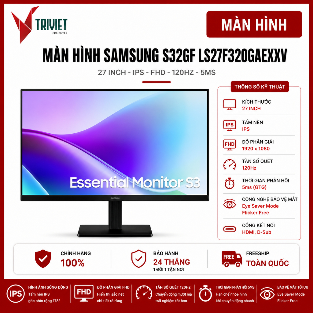 Màn Hình Samsung LS27F320GAEXXV (27Inch/ Full HD/ 5ms/ 120Hz/ 250cd/m2/ IPS) - Màn Hình Gaming & Văn