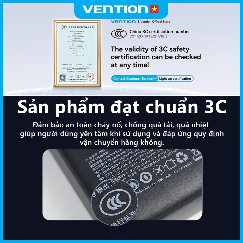 Sạc Dự Phòng 20000mAh 45W Vention PD3.0 Tốc Độ Cao,Thiết Kế Nhỏ Gọn, Tích Hợp Dây Type-C, Cho Điện Thoại,Tai Nghe,Tablet | BigBuy360 - bigbuy360.vn