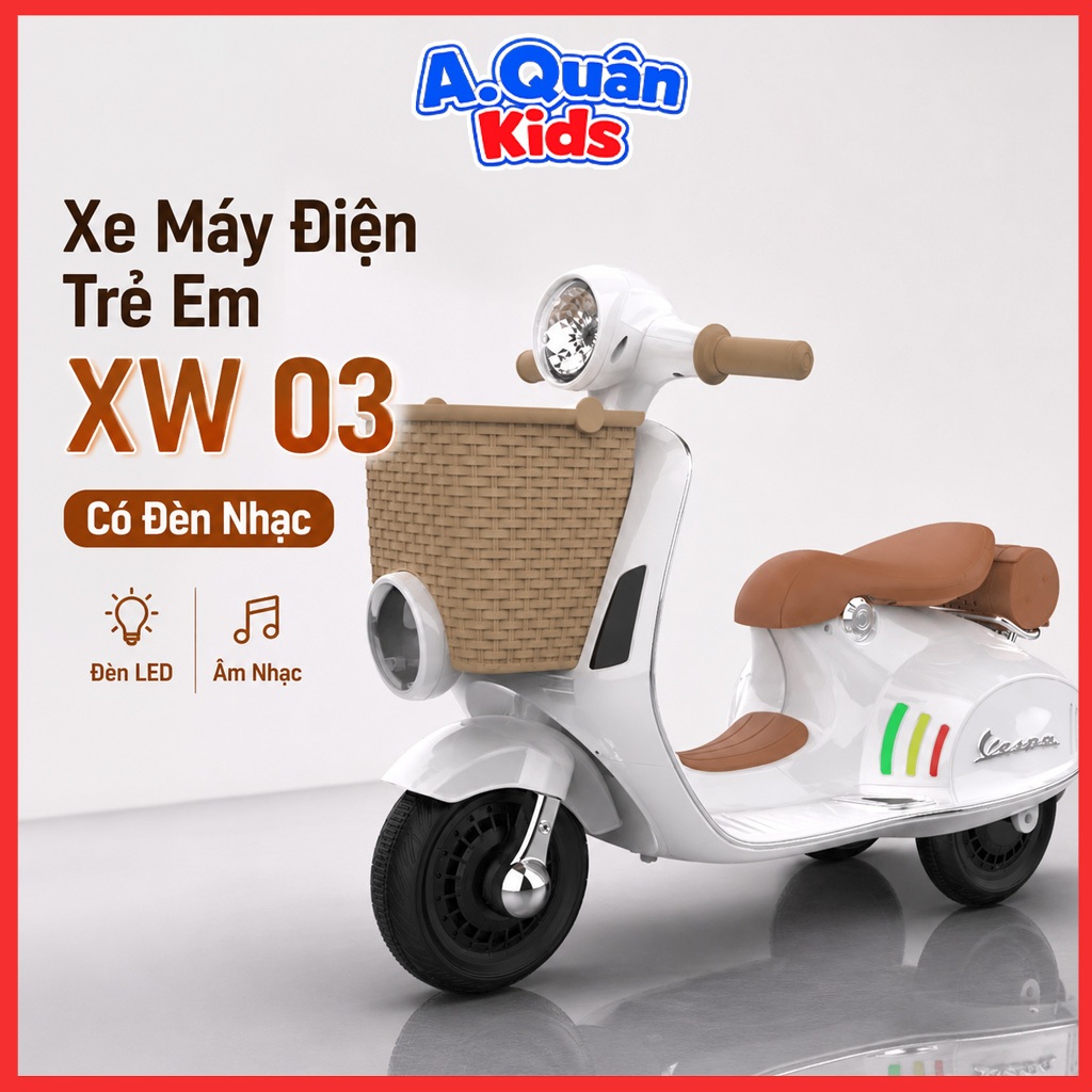 Xe máy điện vespa cho bé XW-02 và XW-03 có đèn có nhac mẫu mới 2023 Anh Quân Kids