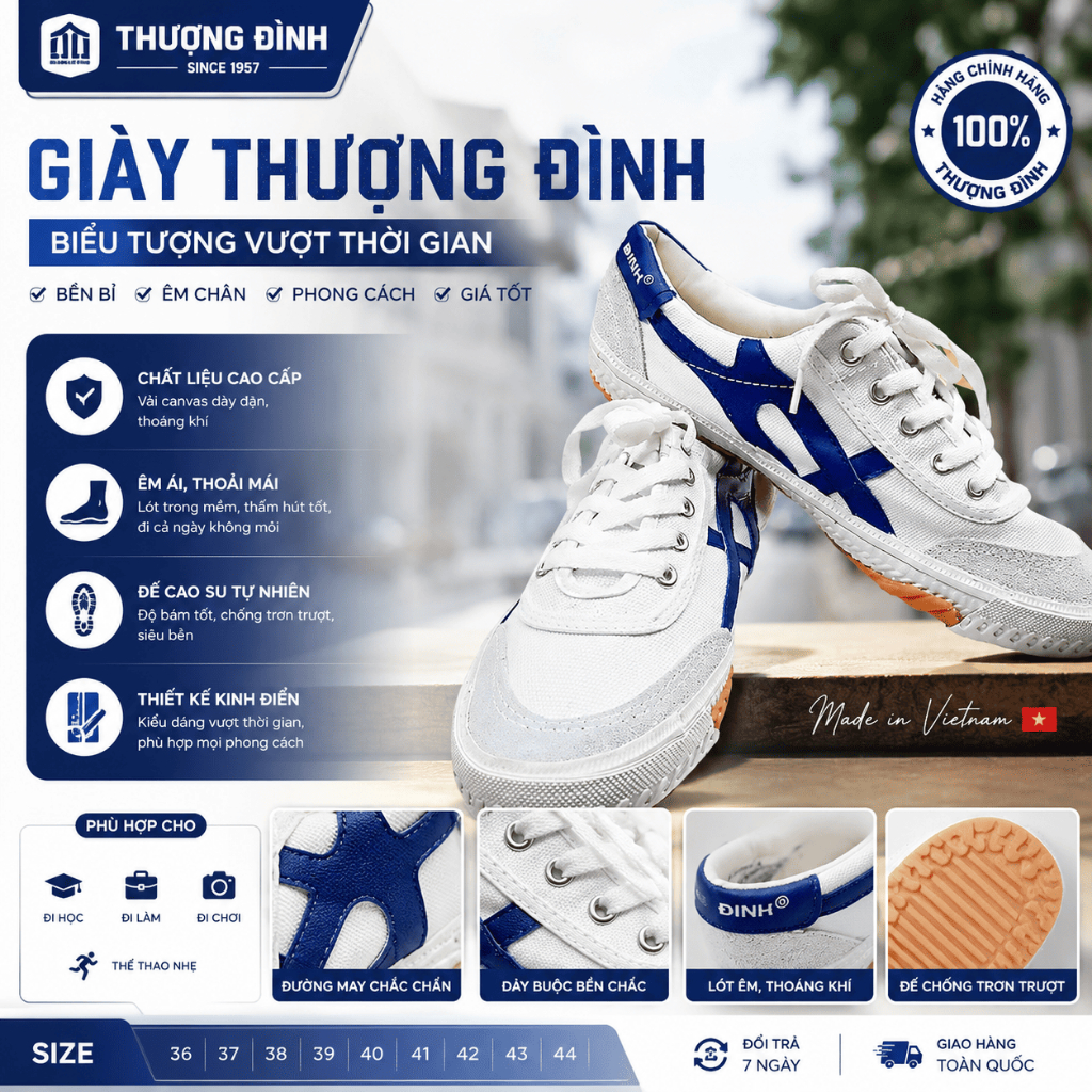 Giày Bata, Giày Thượng Đình ASEAN Dùng Chạy Bộ, Đá Bóng, Bền Đẹp, Giá Rẻ - Hàng Made in Việt Nam