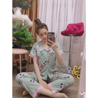 Bộ pijama kate lụa, quần dài, ảnh thật