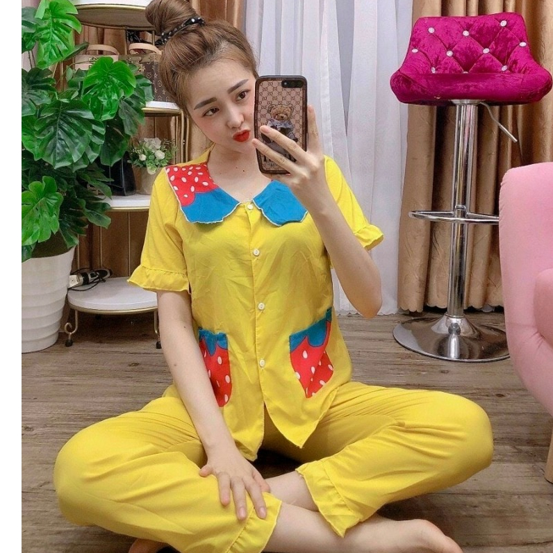 Bộ pijama kate lụa, quần dài, ảnh thật
