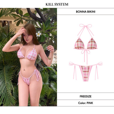 Bikini 2 mảnh caro viền hồng BONNA - 𝐊𝐈𝐋𝐋 𝐒𝐘𝐒𝐓𝐄𝐌