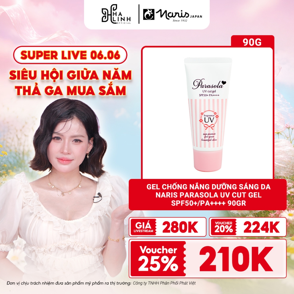 [Võ Hà Linh x Naris] Gel chống nắng dưỡng sáng da Naris Parasola UV Cut Gel SPF50+/PA++++ 90gr