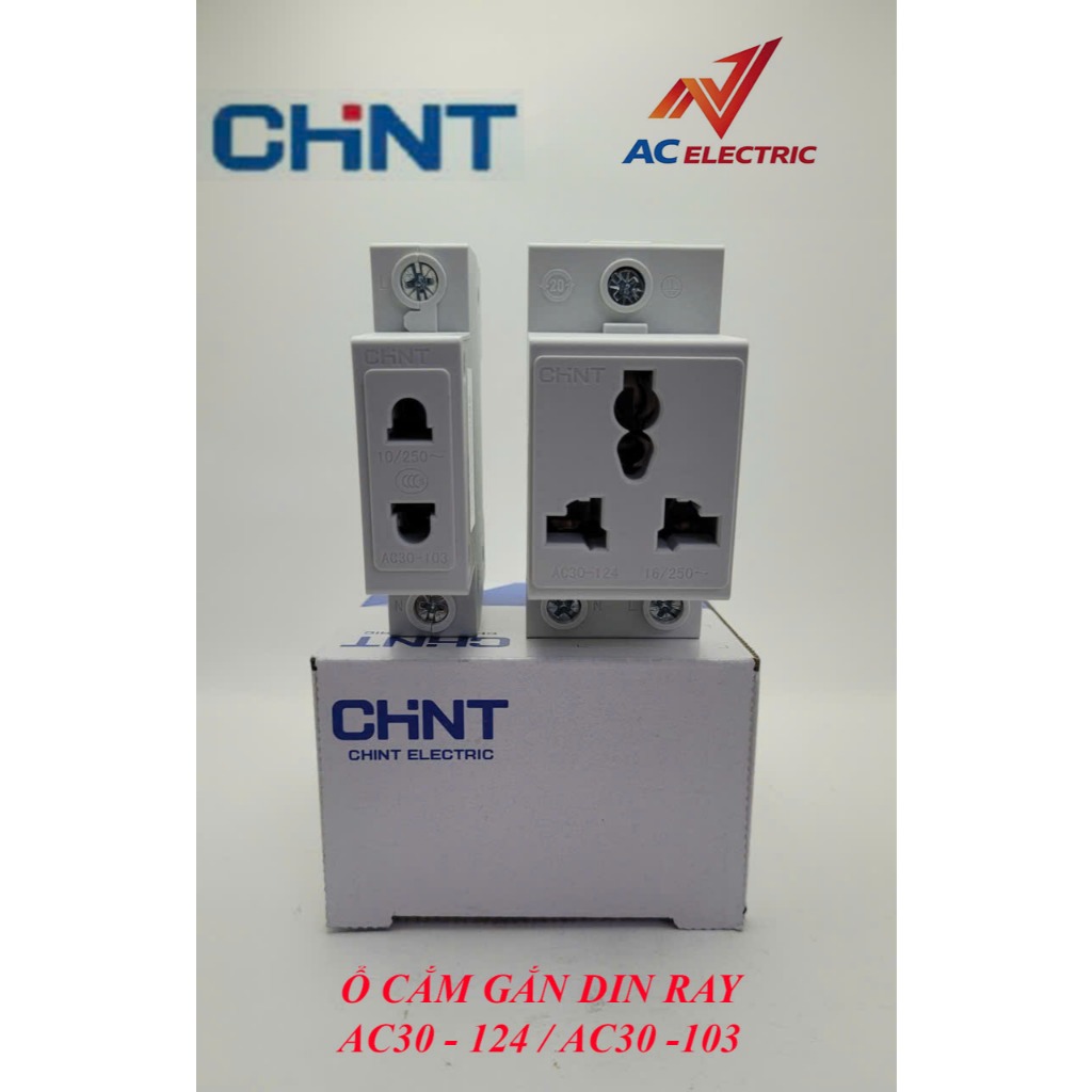 Ổ cắm cài thanh ray 3 chấu AC30-124/ Ổ cắm cài thanh ray 2 chấu AC30-103 Chính hãng CHINT