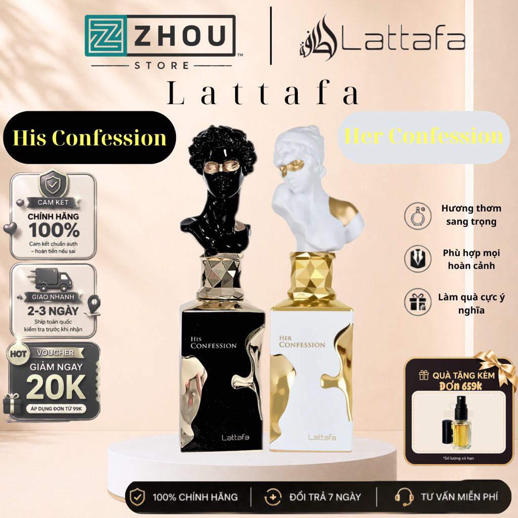 Nước Hoa Lattafa His Confession Her Confession EDP 100ml Nam Nữ Hương Gỗ Hoa Sang Trọng