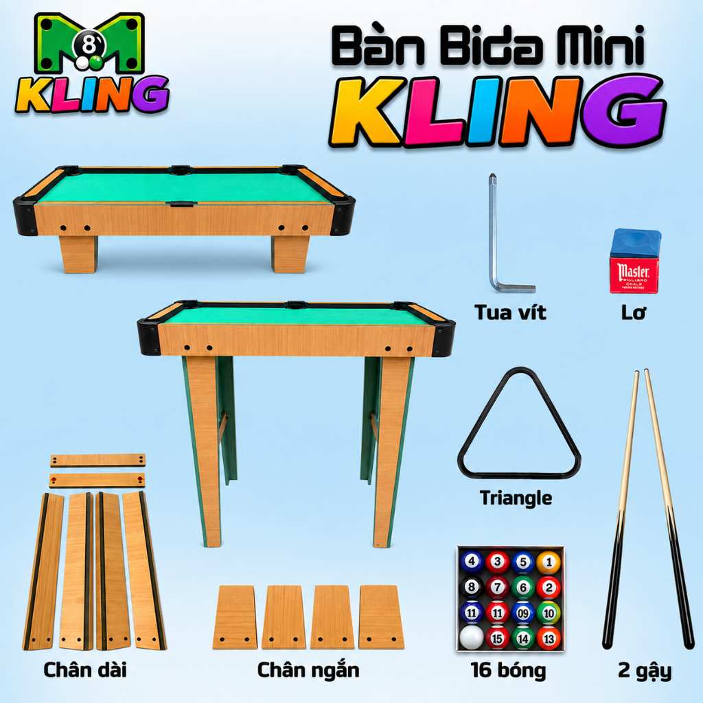 Bàn Bi-a Mini Kling 92cm – Thiết Kế Chắc Chắn, Đi Kèm 16 Viên Bi, Giải Trí Cho Cả Gia Đình