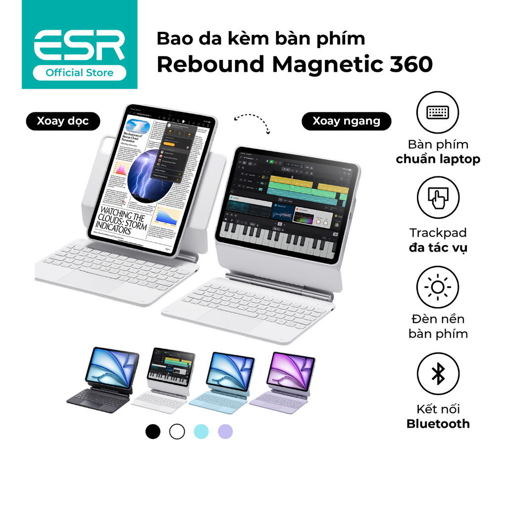 [Livestream KOL] Bao da kèm bàn phím iPad ESR Magnetic Rebound 360 3 góc xem cho Air 11" 13" (2024/2