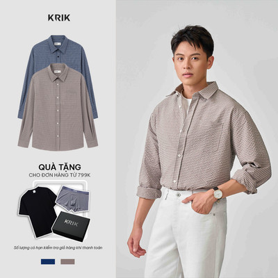 Áo Sơ Mi Nam KRIK Form Relaxed  Chất Liệu Bền Đẹp Thiết Kế Caro Nhỏ Trẻ Trung Hiện Đại SD3342