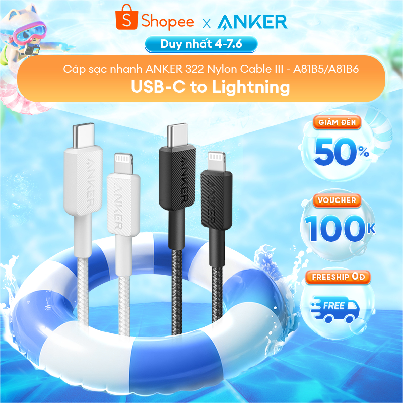 [Cho iPhone 8 -14] Cáp Sạc Nhanh ANKER 322 Nylon Dù USB-C to Lightning | Đạt chứng nhận MFi Apple | Chắn chắc - A81B5/6