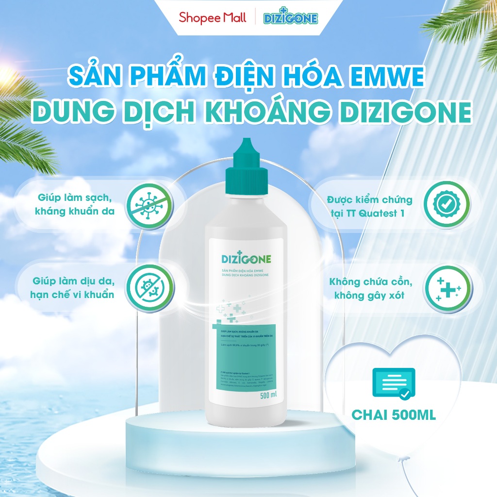 Dung dịch điện hóa DIZIGONE - Chai 500ml: Giúp làm sạch, kháng khuẩn da, làm dịu da