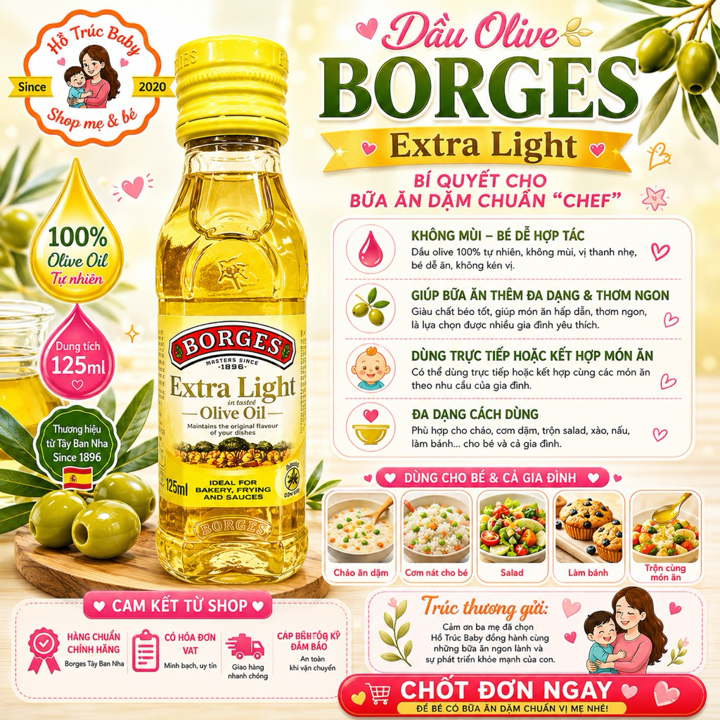 Dầu oliu Borges Không mùi - sản phẩm của Tây Ban Nha 125ml