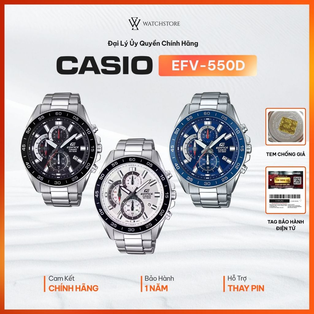 Đồng Hồ Nam Casio Edifice EFV-550D Kính Khoáng Size 47mm Dây Kim Loại Chính Hãng