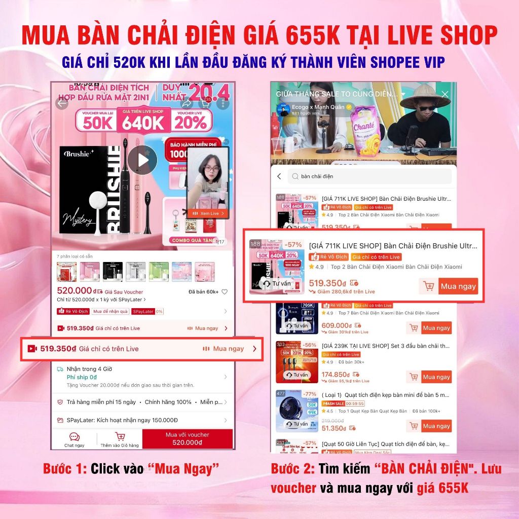 [GIÁ 596K LIVE SHOP] Bàn Chải Điện BRUSHIE Ultra Lông Mềm, Tích Hợp Máy Rửa Mặt, Sạch Sâu Dịu Nhẹ Với Nướu LIS | BigBuy360 - bigbuy360.vn