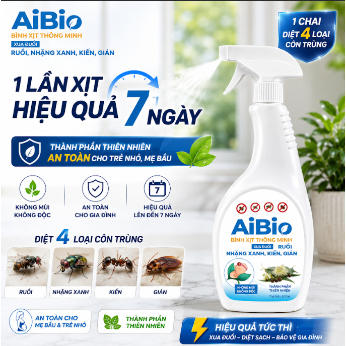 Bình Xịt Aibio Tiêu Diệt Ruồi, Nhặng Xanh, Gián Hiệu Quả, Nhanh Chóng, Không Mùi, An Toàn