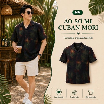 Áo Sơ Mi Cuban nam Mori MKCLEVER chất lụa mềm mịn, thoáng mát, thấm hút, chống nhăn, form rộng mặc hằng ngày