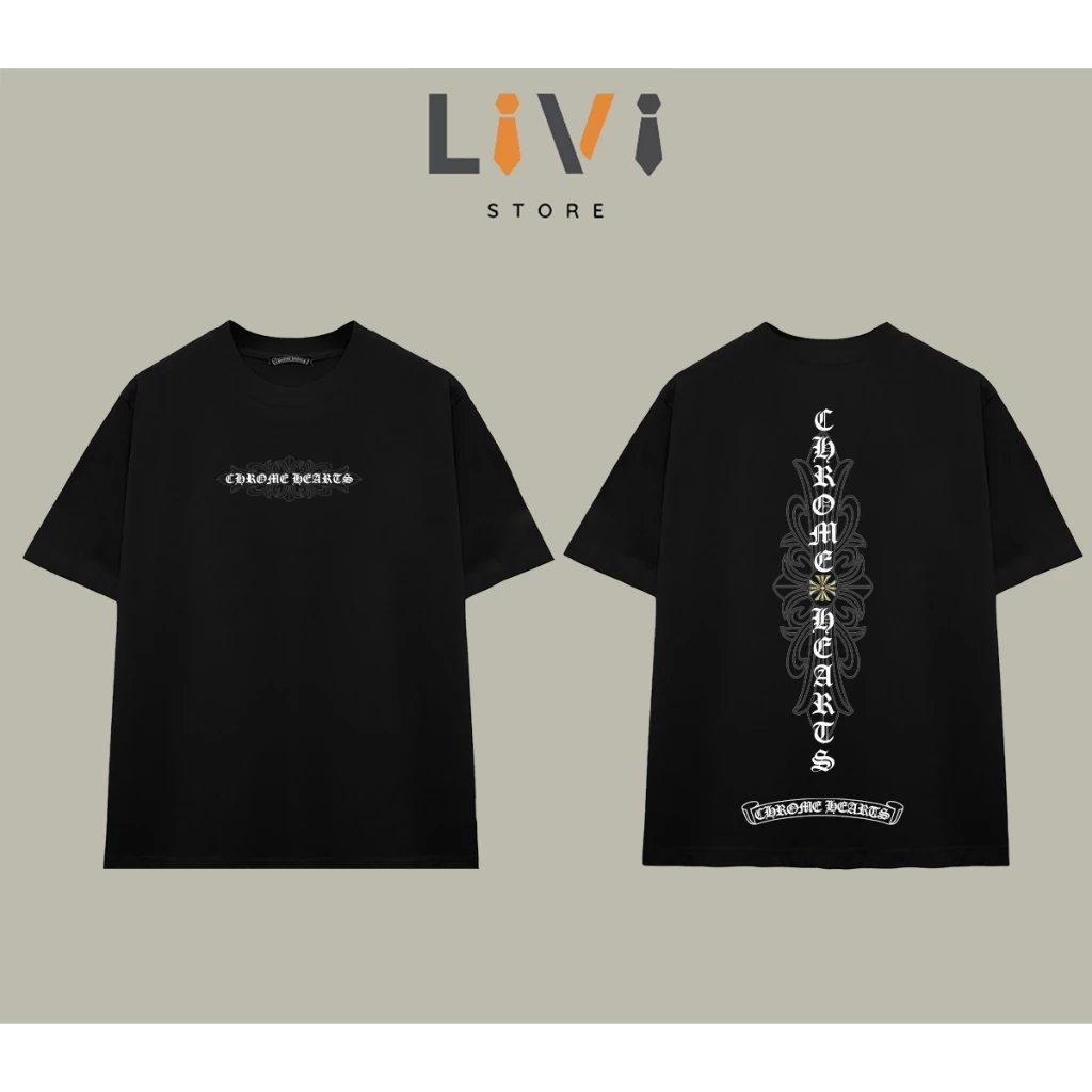 Áo Thun Chrome Hearts Vertical Gothic Livi Form Rộng Cotton Unisex – LiVi Store