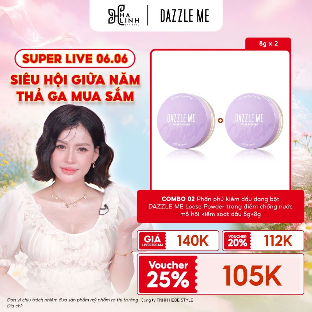 [VHL x DAZZLE ME] COMBO 02 Phấn phủ kiềm dầu dạng bột DAZZLE ME Loose Powder trang điểm chống nước k