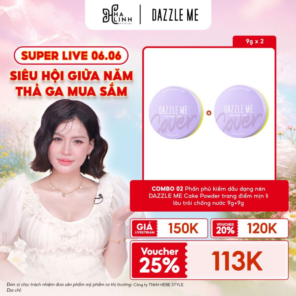 [VHL x DAZZLE ME] COMBO 02 Phấn phủ kiềm dầu dạng nén DAZZLE ME Cake Powder trang điểm mịn lì lâu tr